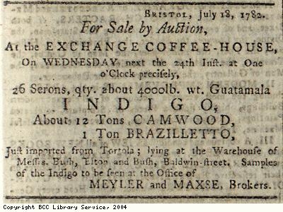 Advert for auction of indigo