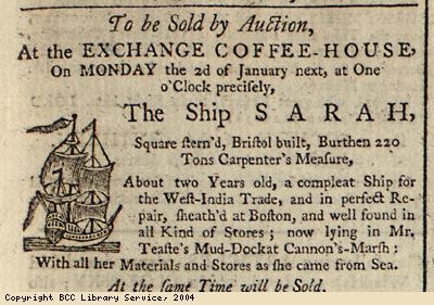 Advert for sale by auction of ship