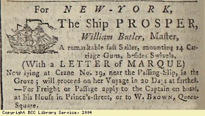 Advert; ship taking passengers and freight