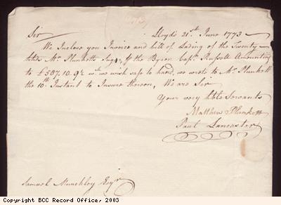 Letter, Plunkett and Lancaster to S Munckley
