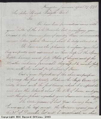 Letter; sale and valuation of plantation