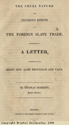 Pamphlet; cruel nature of slave trade
