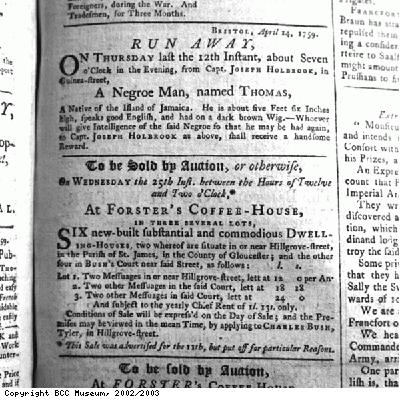 Advertisement for runaway slave, Thomas