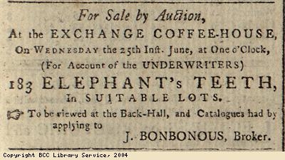 Advert for sale of elephant's teeth