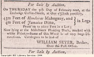 Advert for sale of mahogany