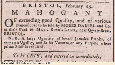 Advert for sale of mahogany