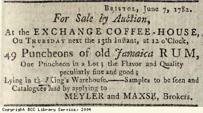 Advert for sale of rum