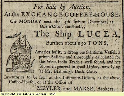 Advert for sale of ship by auction