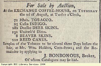 Advert for the sale of imported goods