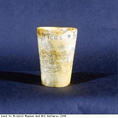 Horn cup, inscribed, Liverpool, Bristol, Africas
