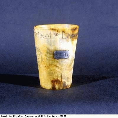 Horn cup, inscribed, Liverpool, Bristol, Africas