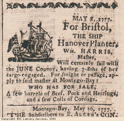 Newspaper extract, arrival of ship