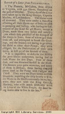 Newspaper extract re wreck of slave ship
