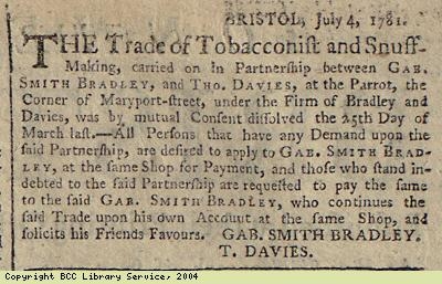 Notice: tobacco and snuff business