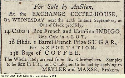 Sale of sugar, indigo and coffee