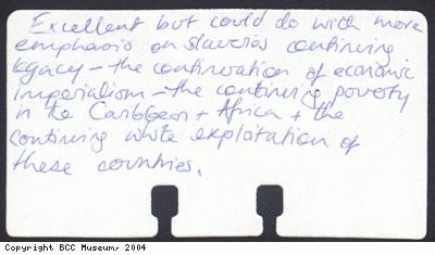 Slavery exhibition comment card