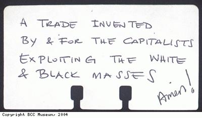 Slavery exhibition comment card