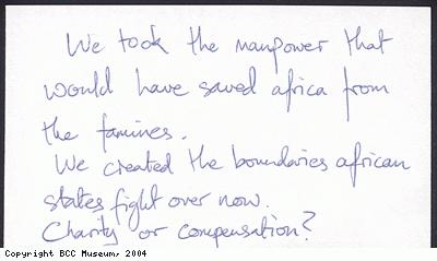 Slavery exhibition comment card