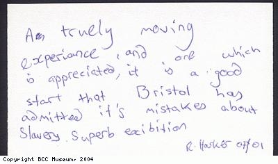 Slavery exhibition comment card