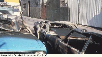 St Pauls Riots, burnt-out cars