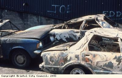 St Pauls Riots, burnt-out cars