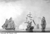 The Caesar, privateer, protects Jamaican convoy.